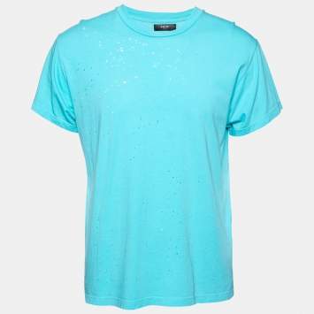 مملوكة مسبقًا Amiri Blue Cotton Jersey Distressed Crew Neck T-Shirt XS