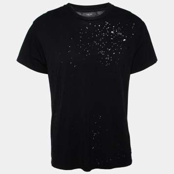 Pre Owned Amiri Black Cotton Jersey Distressed Crew Neck T-Shirt XS