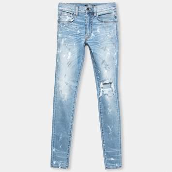 Pre Owned Amiri Blue Denim Distressed Paint Splatter Skinny Jeans S