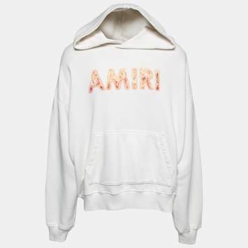 Pre Owned Amiri Off White Flame Logo Printed Cotton Oversized Hoodie M