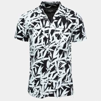 Pre Owned Amiri Black Leaf Printed Pocketed Short Sleeve Shirt S