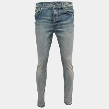 Pre Owned Amiri Blue Distressed Denim Slim Leg Jeans M Waist 32"