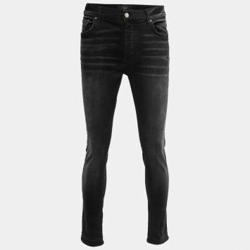 Pre Owned Amiri Black Distressed Denim Slim Leg Jeans L Waist 33"