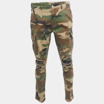 Pre Owned Amiri Multicolor Camouflage Distressed Cotton Cargo Pants M Waist 34