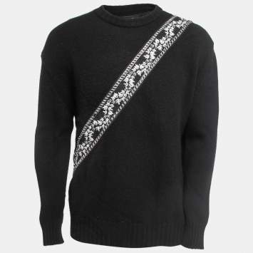 Pre Owned Amiri Black Wool & Cashmere Crystals Embellished Crew Neck Sweater M