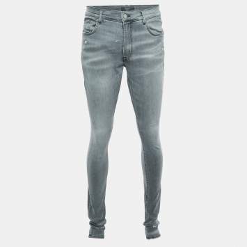 Pre Owned Amiri Grey Distressed Denim Skinny Jeans M Waist 33"