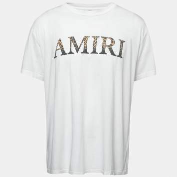 Pre Owned Amiri White Logo Print Cotton Half Sleeve T-Shirt XL