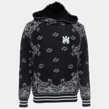 Pre Owned Amiri Black Bandana Print Knit Hooded Sweatshirt S