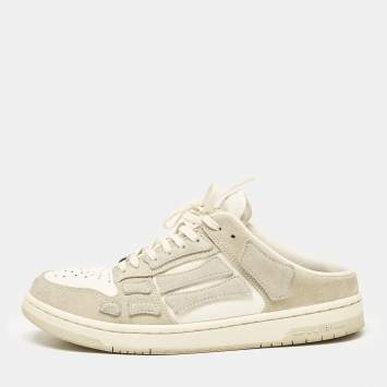 Pre Owned Amiri Grey/White Leather and Suede Skel Sneakers Mules Size 42