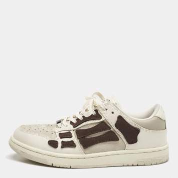 Amiri Beige/Brown Leather and Suede Skel Low Top Sneakers Size 40