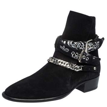 Pre Owned Amiri Black Suede Bandana Buckle Ankle Boots Size 42