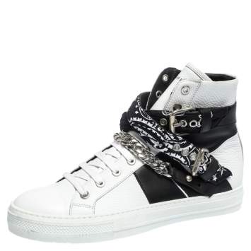Pre Owned Amiri White/Black Leather Bandana Sunset Lace High Top Sneakers Size 42