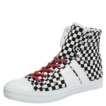 Pre Owned Amiri White/Black Checkered Canvas Sunset High Top Sneakers Size 42