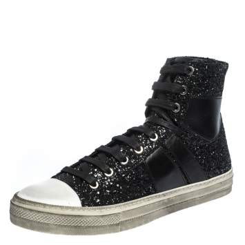 Pre Owned Amiri Black Glitter and Leather Vintage Sunset High Top Sneakers Size 42