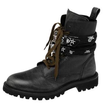 Pre Owned Amiri Black Leather Combat Boots Size 41
