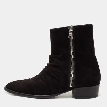 Pre Owned Amiri Black Pleated Suede Ankle Boots Size 42
