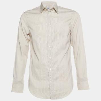 Pre Owned Armani Collezioni Beige Pinstripe Cotton Buttoned Up Shirt S