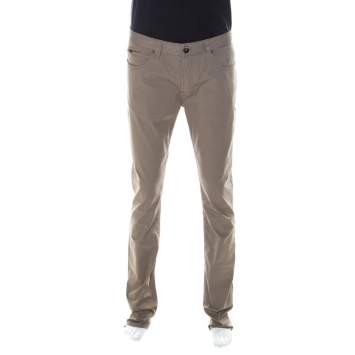 Pre Owned Armani Collezioni Taupe-Beige Cotton Tight Fit Straight Trousers L