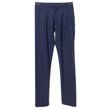 Pre Owned Armani Collezioni Navy Blue Wool Front Pleat Detail Tailored Trousers M