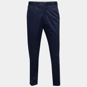 Pre Owned Armani Collezioni Navy Blue Cotton Regular Fit Trousers XXL Waist 37"