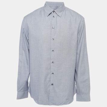 Pre Owned Armani Collezioni Blue Micro Checks Cotton Long Sleeve Shirt XL