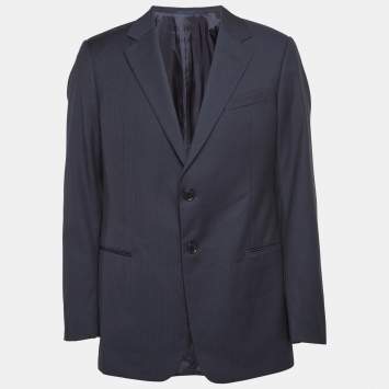 Pre Owned Armani Collezioni Navy Blue Stripe Patterned Wool Tailored Blazer XL