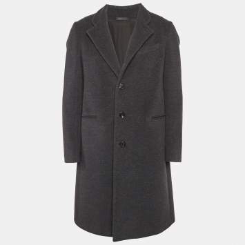 Pre Owned Armani Collezioni Grey Felt Wool Mid-Length Coat M