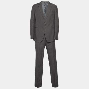 Pre Owned Armani Collezioni Grey Pinstripe Wool Blend Single Breasted Pants Suit XL