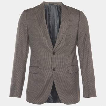 Pre Owned Armani Collezioni Brown Checkered Wool M-Line Blazer L