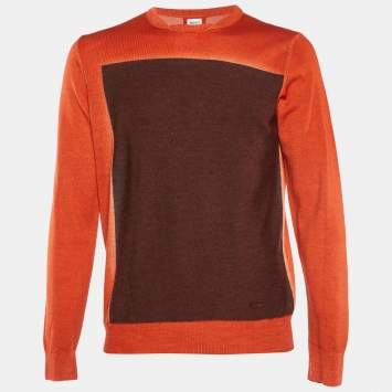 Pre Owned Armani Collezioni Orange Intrasia Knit Full Sleeve Sweater S