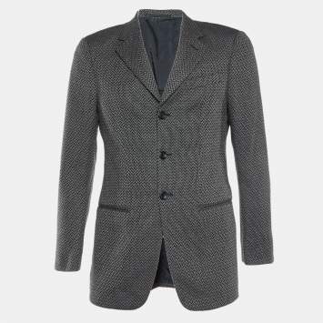 Pre Owned Armani Collezioni Black Patterned Wool Single Breasted Blazer S