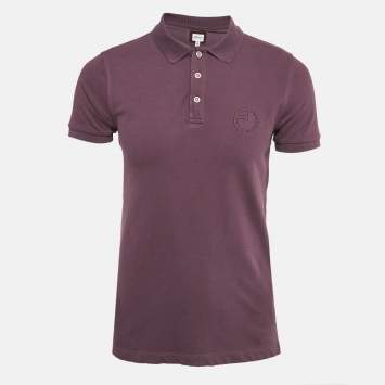 Pre Owned Armani Collezioni Purple Logo Embroidery Cotton Pique Polo T-Shirt L