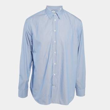 Pre Owned Armani Collezioni Blue Pinstripe Cotton Modern Fit Shirt XXL