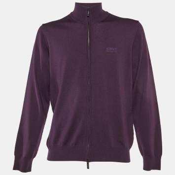 Armani Collezioni Purple Wool Knit Zip Up Sweater XXL