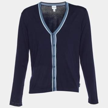 Armani Collezioni Navy Blue Silk Knit Button Front Cardigan XL