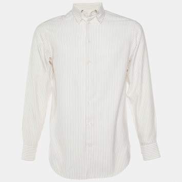 Pre Owned Armani Collezioni White Striped Cotton Long Sleeve Shirt M