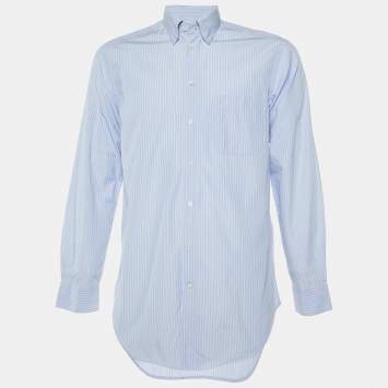Pre Owned Armani Collezioni Blue Striped Cotton Long Sleeve Shirt M