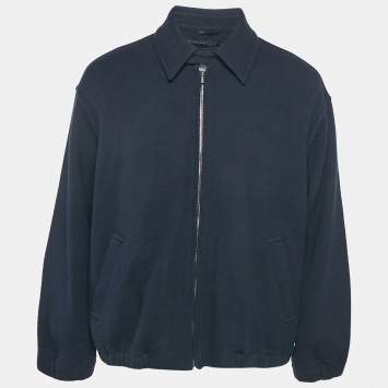 Pre Owned Armani Collezioni Navy Blue Wool Blend Knit Zip-Up Jacket XXL