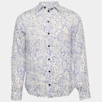 Armani Collezioni Blue/White Printed Cotton Long Sleeve Shirt M 