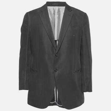 Pre Owned Armani Collezioni Navy Blue Linen Blend Regular Fit Blazer L