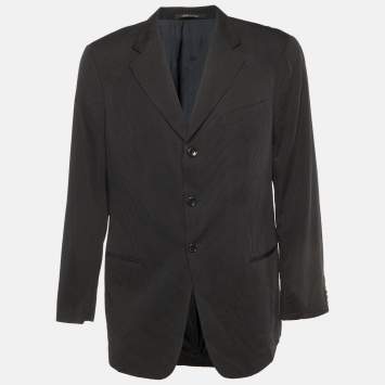 Pre Owned بليزر بأزرار أمامية صوف مخطط أسود أرماني كوليزيوني ضخم جداً جداً (2 اكس لارج)