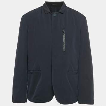 Pre Owned جاكيت بسحاب نايلون أزرق كحلي أرماني كوليزوني مقاس كبير جدًا - إكس لارج