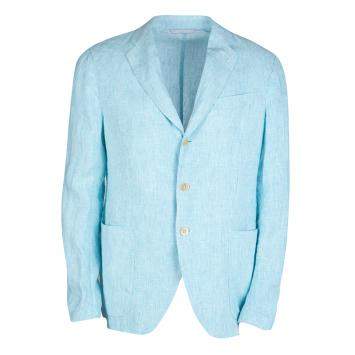 Pre Owned Armani Collezioni Blue Pinstriped Linen Blazer L