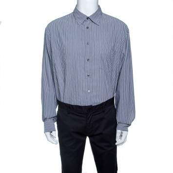 Pre Owned Armani Collezioni Grey Striped Long Sleeve Button Front Shirt XXL