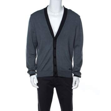 Pre Owned Armani Collezioni Grey Virgin Wool Cardigan XXL