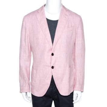 Pre Owned Armani Collezioni Light Pink Melange Linen Two Buttoned Blazer 3XL