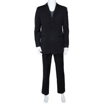 Pre Owned Armani Collezioni Black Wool Tailored Suit L