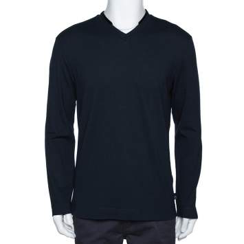 Pre Owned Armani Collezioni Midnight Blue Cotton Pique Long Sleeve T Shirt XL 