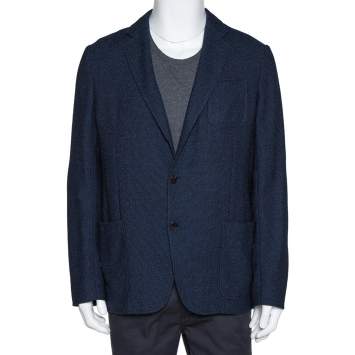 Pre Owned Armani Collezioni Navy Blue Textured Wool Blend Jacket XL
