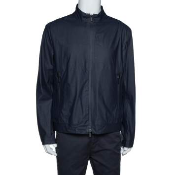 Pre Owned Armani Collezioni Navy Blue Water Repellent Zip Front Jacket XXL
